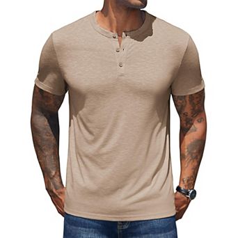 COOFANDY Mens T-Shirts Short Sleeve Henley Shirts Casual Summer Fitted T-Shirts
