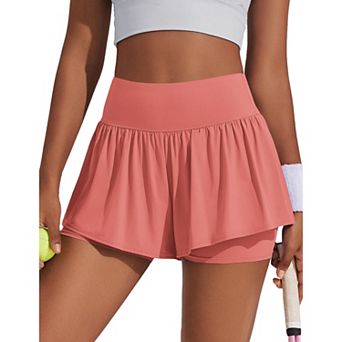 Pinspark Women's 2-in-1 Running Shorts Breathable Flowy Workout Tennis Shorts with Pockets