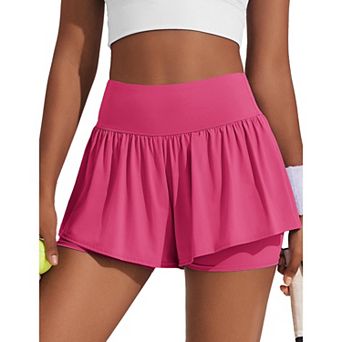 PINSPARK Women's 2-in-1 Running Shorts Breathable Flowy Workout Tennis Shorts with Pockets