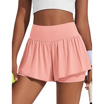 Pinspark Women's 2-in-1 Running Shorts Breathable Flowy Workout Tennis Shorts with Pockets