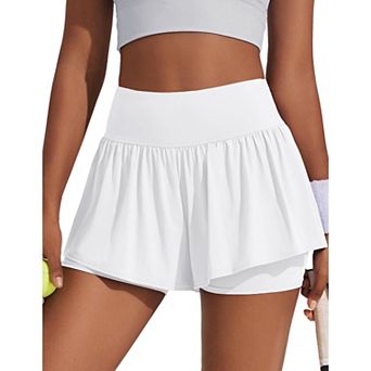 PINSPARK Women's 2-in-1 Running Shorts Breathable Flowy Workout Tennis Shorts with Pockets