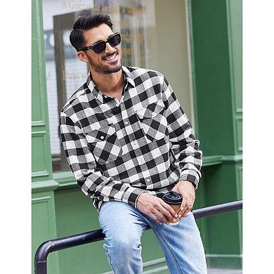 COOFANDY Mens Flannel Button Down Work Shirts Long Sleeve Casual Cotton Shirt Soft Lightweight