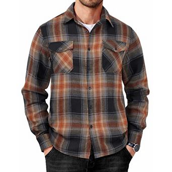 COOFANDY Mens Flannel Button Down Work Shirts Long Sleeve Casual Cotton Shirt Soft Lightweight