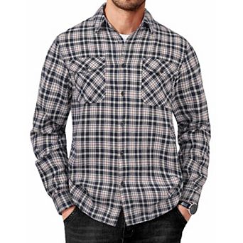 COOFANDY Mens Flannel Button Down Work Shirts Long Sleeve Casual Cotton Shirt Soft Lightweight
