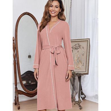 Ekouaer Women's Lightweight Soft Knit Full-Length Robe with Pockets