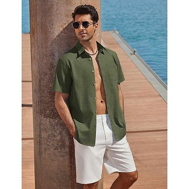 COOFANDY Mens Linen Short Sleeve Button Down Shirts Cotton Textured Casual Summer Collared Shirts