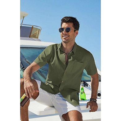 COOFANDY Mens Linen Short Sleeve Button Down Shirts Cotton Textured Casual Summer Collared Shirts