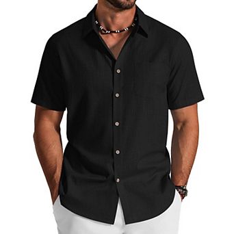 COOFANDY Mens Linen Short Sleeve Button Down Shirts Cotton Textured Casual Summer Collared Shirts