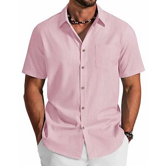 COOFANDY Mens Linen Short Sleeve Button Down Shirts Cotton Textured Casual Summer Collared Shirts