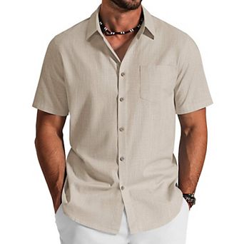 COOFANDY Mens Linen Short Sleeve Button Down Shirts Cotton Textured Casual Summer Collared Shirts