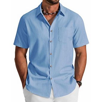 COOFANDY Mens Linen Short Sleeve Button Down Shirts Cotton Textured Casual Summer Collared Shirts