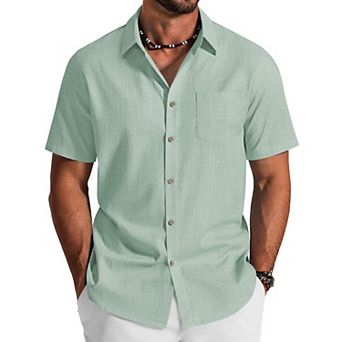 COOFANDY Mens Linen Short Sleeve Button Down Shirts Cotton Textured Casual Summer Collared Shirts