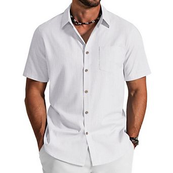 COOFANDY Mens Linen Short Sleeve Button Down Shirts Cotton Textured Casual Summer Collared Shirts