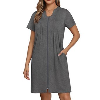 Ekouaer Women Zipper Robes Short Bathrobe Lightweight Mumu Duster House Coat with Pockets Soft Moo