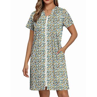 Ekouaer Women Zipper Robes Short Bathrobe Lightweight Mumu Duster House Coat with Pockets Soft Moo