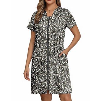 Ekouaer Women Zipper Robes Short Bathrobe Lightweight Mumu Duster House Coat with Pockets Soft Moo