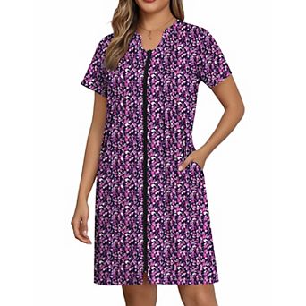 Ekouaer Women Zipper Robes Short Bathrobe Lightweight Mumu Duster House Coat with Pockets Soft Moo