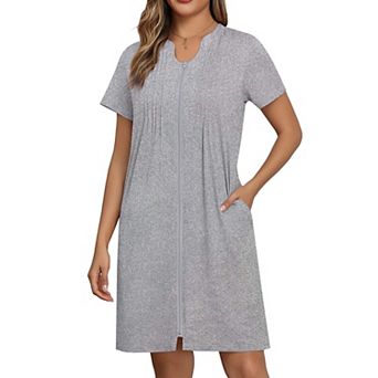 Ekouaer Women Zipper Robes Short Bathrobe Lightweight Mumu Duster House Coat with Pockets Soft Moo