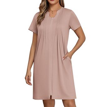 Ekouaer Women Zipper Robes Short Bathrobe Lightweight Mumu Duster House Coat with Pockets Soft Moo