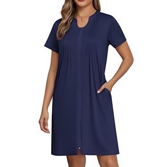Ekouaer Women Zipper Robes Short Bathrobe Lightweight Mumu Duster House Coat with Pockets Soft Moo