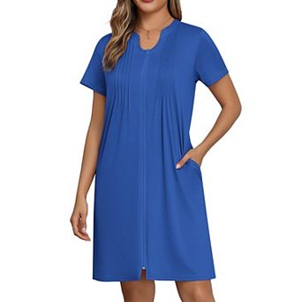 Ekouaer Women Zipper Robes Short Bathrobe Lightweight Mumu Duster House Coat with Pockets Soft Moo