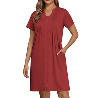 Ekouaer Women Zipper Robes Short Bathrobe Lightweight Mumu Duster House Coat with Pockets Soft Moo