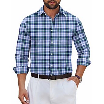 COOFANDY Mens Plaid Button Down Shirt Cotton Long Sleeve Dress Shirts Wrinkle Free Business Casual
