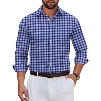 COOFANDY Mens Plaid Button Down Shirt Cotton Long Sleeve Dress Shirts Wrinkle Free Business Casual