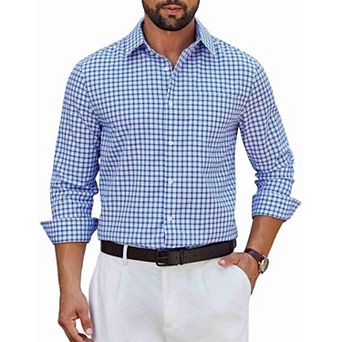 COOFANDY Mens Plaid Button Down Shirt Cotton Long Sleeve Dress Shirts Wrinkle Free Business Casual