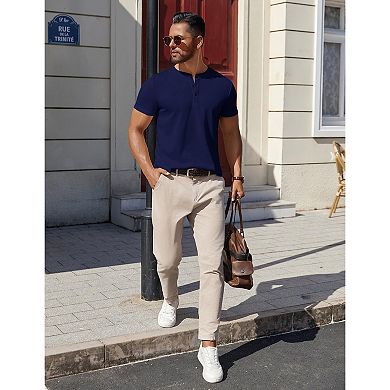 COOFANDY Mens T-Shirts Henley Shirts Short Sleeve Cotton Button Casual Collarless Tees Work Shirts
