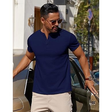 COOFANDY Mens T-Shirts Henley Shirts Short Sleeve Cotton Button Casual Collarless Tees Work Shirts