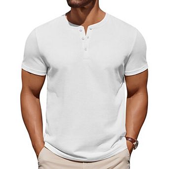 COOFANDY Mens T-Shirts Henley Shirts Short Sleeve Cotton Button Casual Collarless Tees Work Shirts