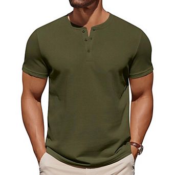 COOFANDY Mens T-Shirts Henley Shirts Short Sleeve Cotton Button Casual Collarless Tees Work Shirts