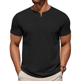 COOFANDY Mens T-Shirts Henley Shirts Short Sleeve Cotton Button Casual Collarless Tees Work Shirts