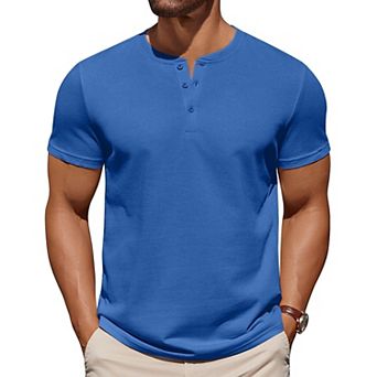COOFANDY Mens T-Shirts Henley Shirts Short Sleeve Cotton Button Casual Collarless Tees Work Shirts