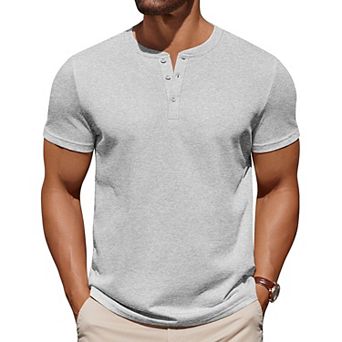 COOFANDY Mens T-Shirts Henley Shirts Short Sleeve Cotton Button Casual Collarless Tees Work Shirts