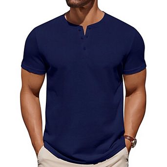 COOFANDY Mens T-Shirts Henley Shirts Short Sleeve Cotton Button Casual Collarless Tees Work Shirts