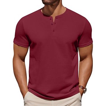 COOFANDY Mens T-Shirts Henley Shirts Short Sleeve Cotton Button Casual Collarless Tees Work Shirts