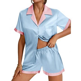 Ekouaer Womens Pajamas Set Short Sleeve Sleepwear Button Down Loungewear 2 pc