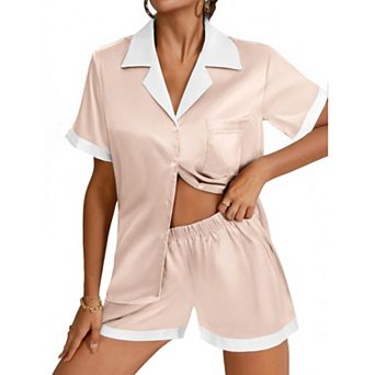 Ekouaer Womens Pajamas Set Short Sleeve Sleepwear Button Down Loungewear 2 pc
