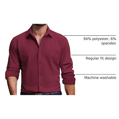 COOFANDY Mens Dress Shirts Long Sleeve Stretch Solid Business Wedding Casual Button Down Shirt