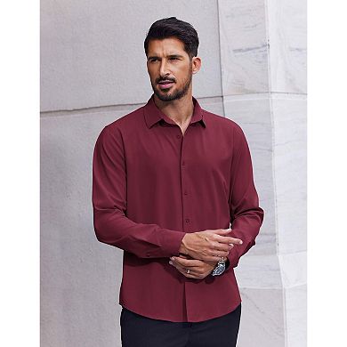 COOFANDY Mens Dress Shirts Long Sleeve Stretch Solid Business Wedding Casual Button Down Shirt