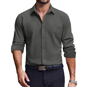 COOFANDY Mens Dress Shirts Long Sleeve Stretch Solid Business Wedding Casual Button Down Shirt