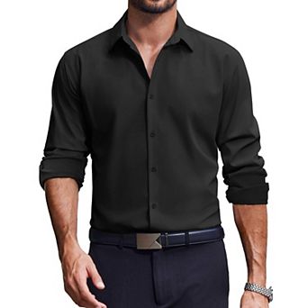 COOFANDY Mens Dress Shirts Long Sleeve Stretch Solid Business Wedding Casual Button Down Shirt
