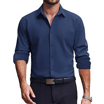 COOFANDY Mens Dress Shirts Long Sleeve Stretch Solid Business Wedding Casual Button Down Shirt