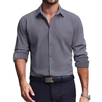 COOFANDY Mens Dress Shirts Long Sleeve Stretch Solid Business Wedding Casual Button Down Shirt