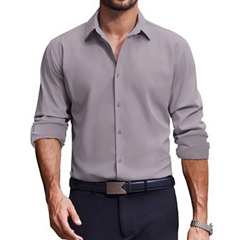 COOFANDY Mens Dress Shirts Long Sleeve Stretch Solid Business Wedding Casual Button Down Shirt