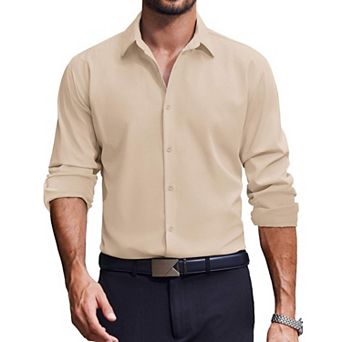 COOFANDY Mens Dress Shirts Long Sleeve Stretch Solid Business Wedding Casual Button Down Shirt