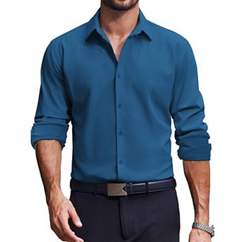 COOFANDY Mens Dress Shirts Long Sleeve Stretch Solid Business Wedding Casual Button Down Shirt