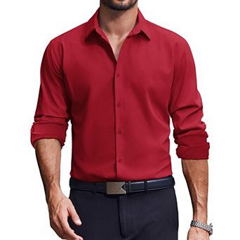 COOFANDY Mens Dress Shirts Long Sleeve Stretch Solid Business Wedding Casual Button Down Shirt